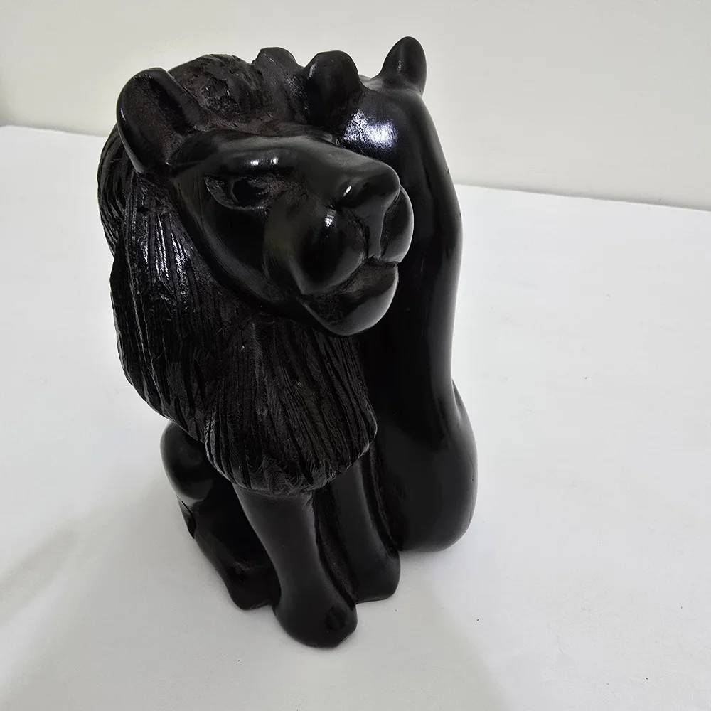 vintage hand carved Ebony Wood African Lion Lioness 5.5